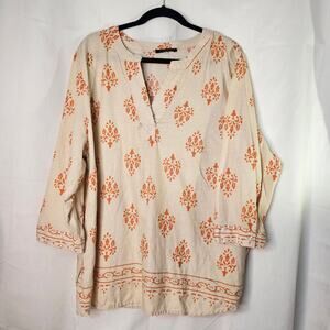 Tahari Women's floral White Orange Tunic Top Size X1